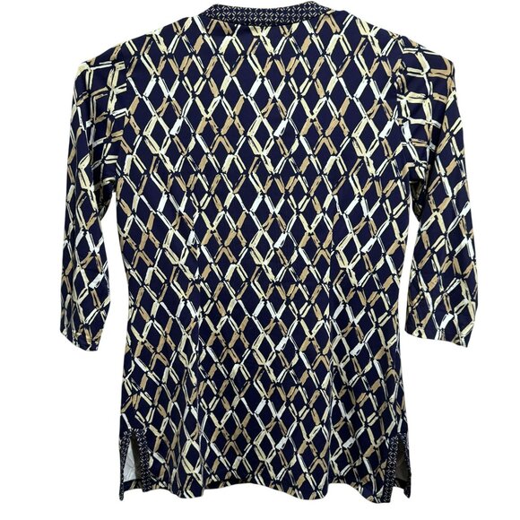 J. McLaughlin Navy Diamond V-Neck Catalina Cloth Tunic Top Sz L  Mature Luxury - Picture 3 of 6
